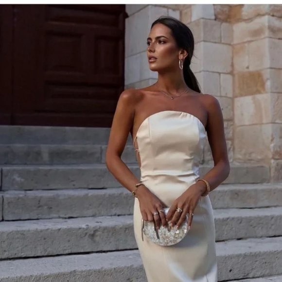 ZARA CREAM SATIN EFFECT MIDI DRESS - Picture 10 of 16